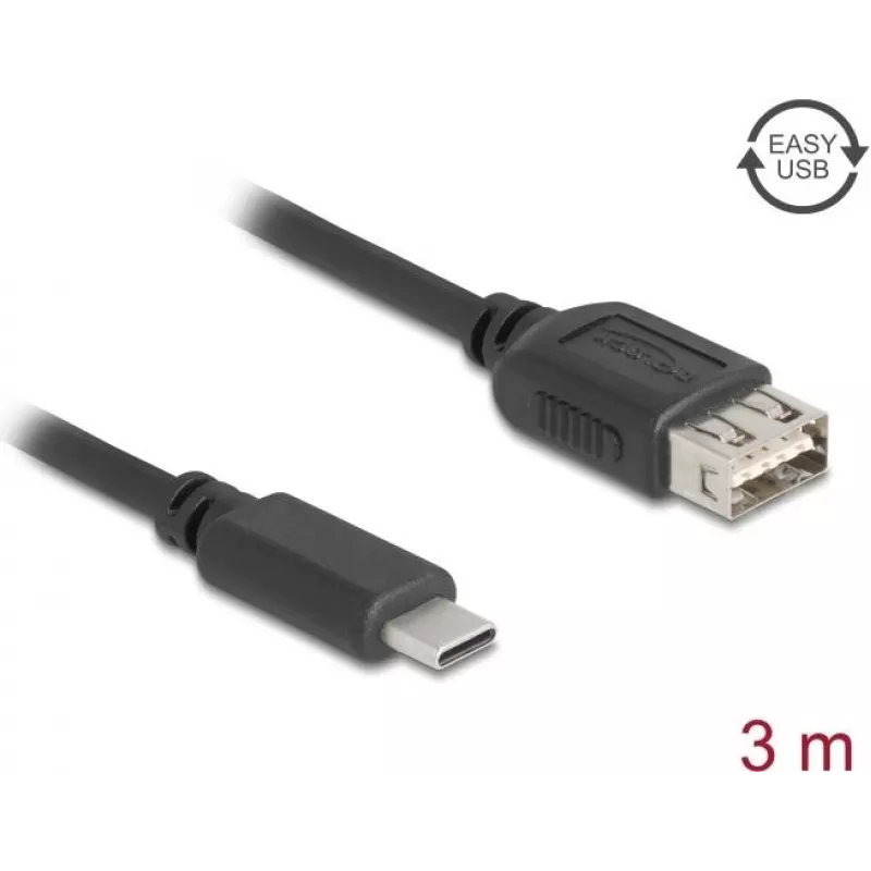 USB 2.0 laidas DELOCK 81538 — USB‑C į USB‑A, 3 m, juodas