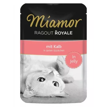 Šlapias kačių maistas Miamor Ragout Royale želė 100 g — veršiena, suaugusioms katėms, pakelis
