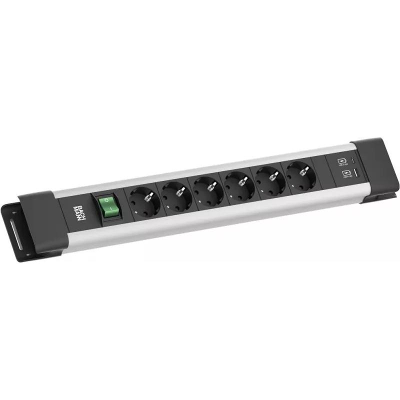 Maitinimo lizdas Bachmann CONNECTUS BM005920 — 6x CEE7 lizdai, 1x USB-A 22W, 2,0 m laidas