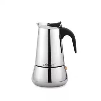 Moka puodas Maestro MR-1660 0,2 l nerūdijančio plieno viryklės kavos virimo aparatas, 4 puodeliai, juoda rankena
