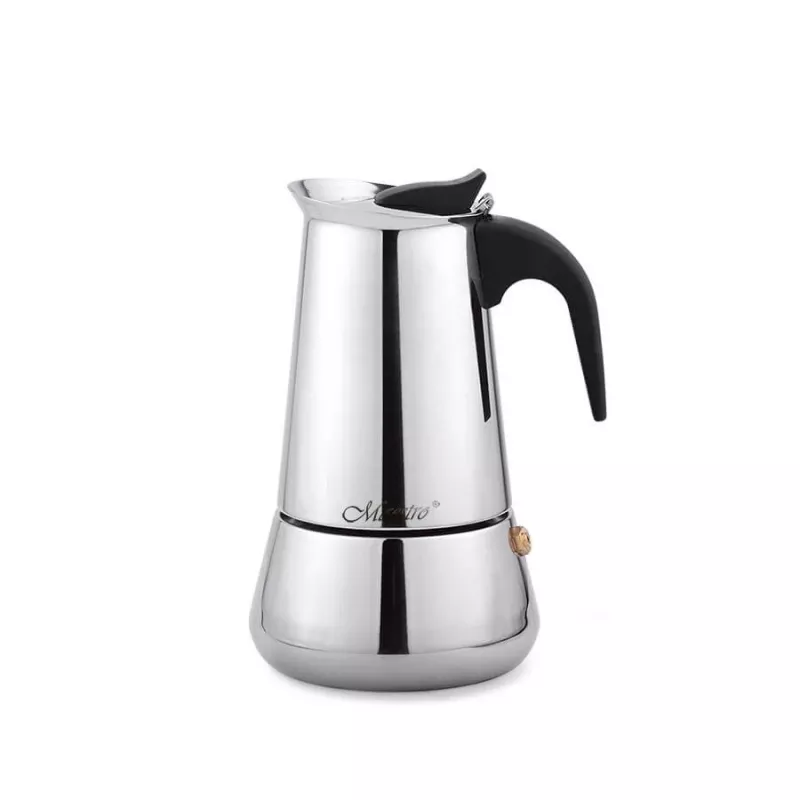 Moka puodas Maestro MR-1660 0,2 l nerūdijančio plieno viryklės kavos virimo aparatas, 4 puodeliai, juoda rankena