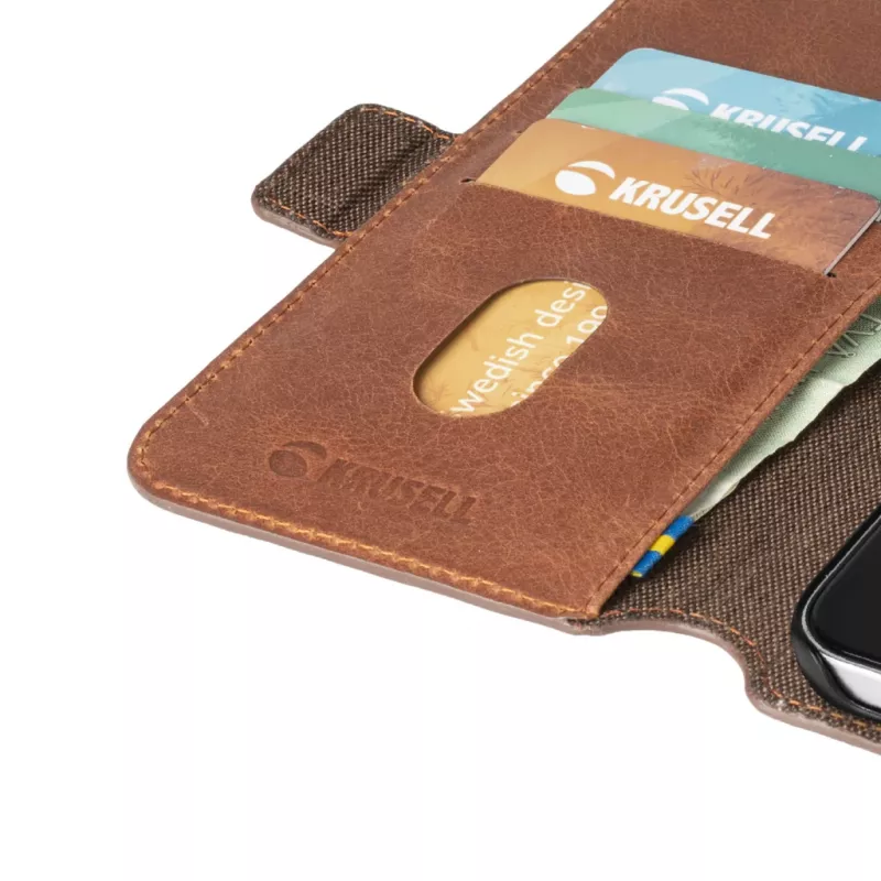 Krusell PhoneWallet Samsung Galaxy S21+ – odinis dėklas su pinigine, vintage cognac
