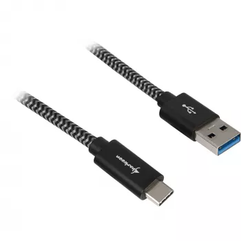 USB 3.2 Gen 2 laidas, USB-A kištukas > USB-C kištukas (juoda/pilka, 0,5 metro, aptrauktas)