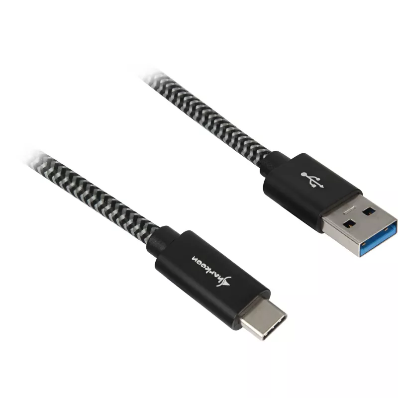 USB 3.2 Gen 2 laidas, USB-A kištukas > USB-C kištukas (juoda/pilka, 0,5 metro, aptrauktas)