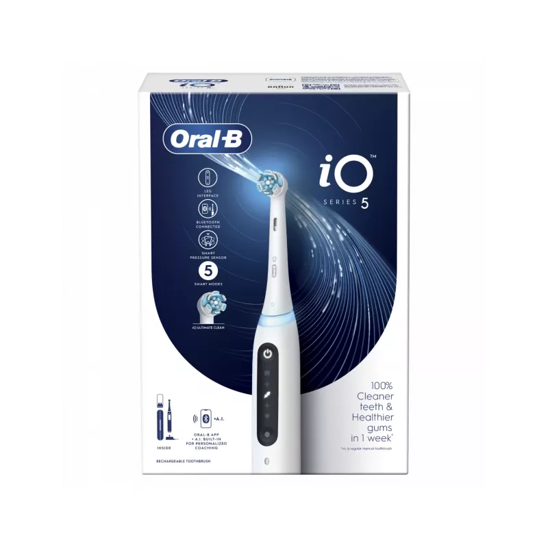 Oral B IO5 elektrinis dantų šepetėlis su dėklu Quite White 1 vnt.