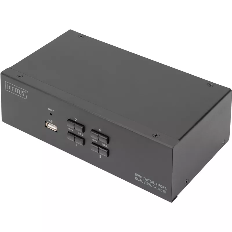 KVM jungiklis Digitus DS-12883 4 prievadų dvigubas ekranas 4K HDMI USB