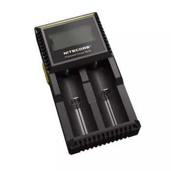 Baterijų įkroviklis Nitecore D2 — 2 lizdų įkroviklis AA/AAA/AAAA/C baterijoms, 100–240 V įvestis, 4,2 V išvestis, juodas
