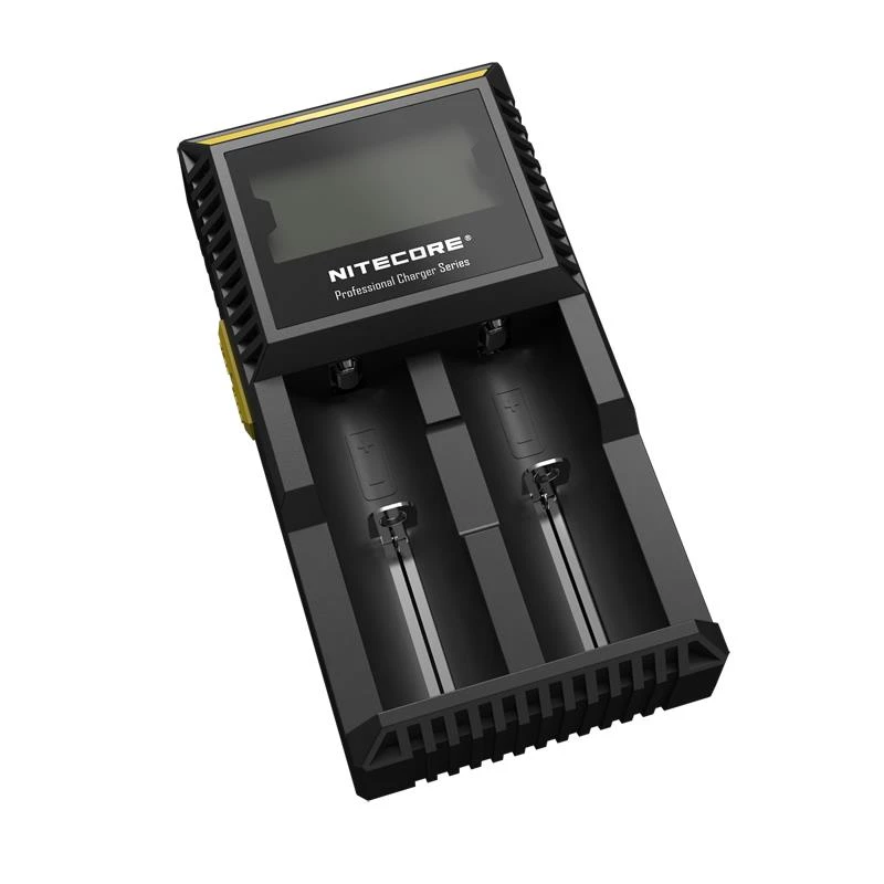 Baterijų įkroviklis Nitecore D2 — 2 lizdų įkroviklis AA/AAA/AAAA/C baterijoms, 100–240 V įvestis, 4,2 V išvestis, juodas
