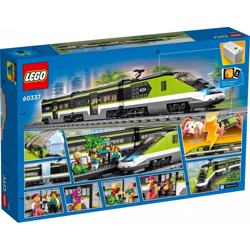 LEGO 60337 City Express keleivinis traukinys su nuotolinio valdymo pulteliu, žaislas vaikams, berniukams ir mergaitėms su veikiančiais priekiniais žibintais, 2 vagonais ir 24 bėgių detalėmis