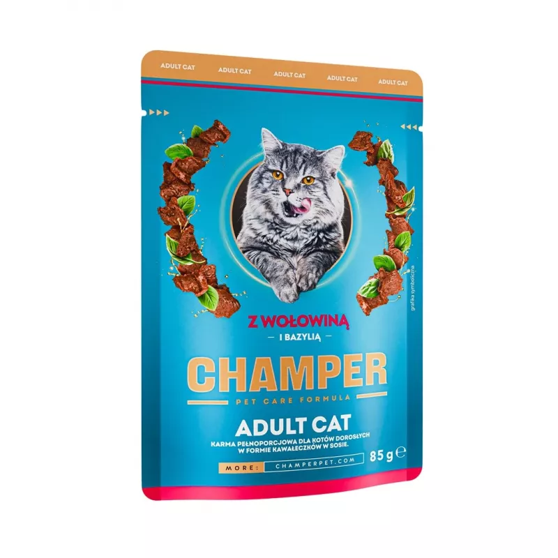 CHAMPER su jautiena ir baziliku - šlapias kačių maistas - 85g