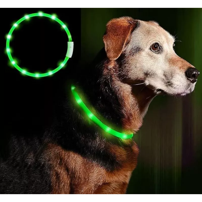 LED antkaklis Anicoll Green šunims ir katėms Model 9997790759014, įkraunamas apšvietimas