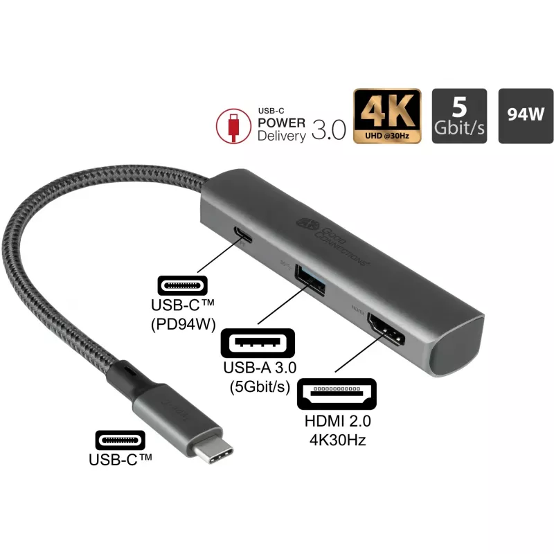 USB Type-C šakotuvas Alcasa HUB-C002A 5000 Mbit/s HDMI USB 3.0
