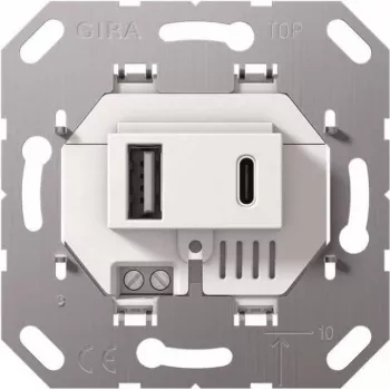 Gira USB maitinimo šaltinis 2f TypA/C įdėklas baltas 234900 (234900)