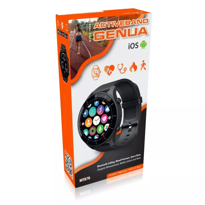 Išmanusis laikrodis MEDIA-TECH MT870 — 1,3 colio (3,3 cm) IPS jutiklinis ekranas, 51 mm korpusas, Bluetooth, juodas