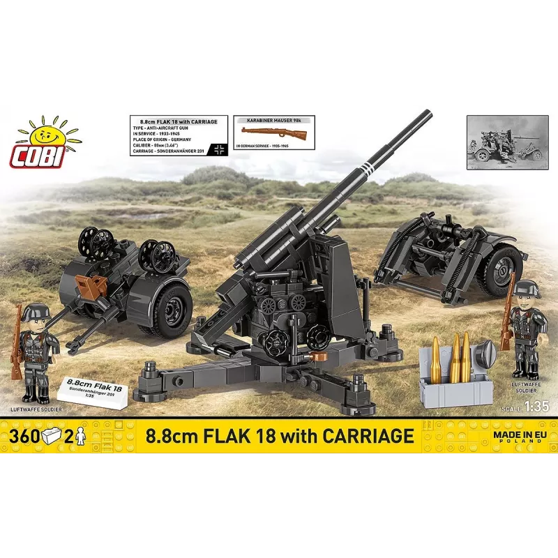Konstruktorius Cobi Building Blocks 8.8 cm Flak su priekaba — 360 dalių