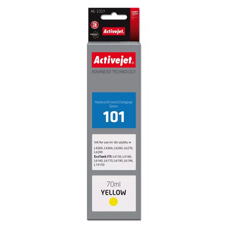 Activejet AE-101Y rašalas (pakaitalas Epson 101; Supreme; 70 ml; geltonas)