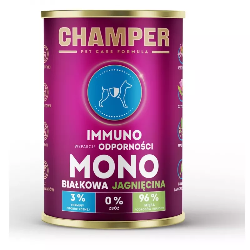 CHAMPER Immuno Monoprotein ėriena – šlapias šunų maistas – 400 g