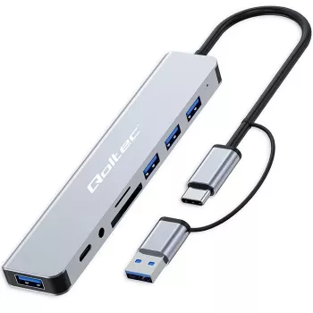 QOLTEC USB-C šakotuvas 4x USB + SD/TF kortelių skaitytuvas modelis 53794