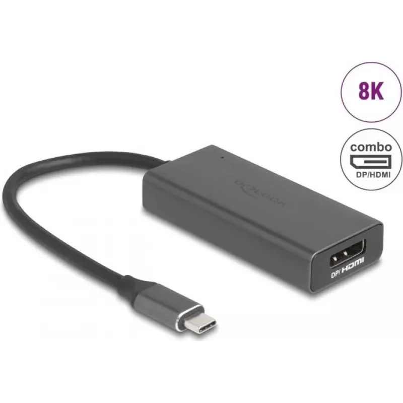 DELOCK 64316 vaizdo kabelio adapteris USB Type-C į HDMI + DisplayPort, 0,15 m, aliuminis, pilkas