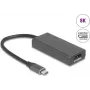 DELOCK 64316 vaizdo kabelio adapteris USB Type-C į HDMI + DisplayPort, 0,15 m, aliuminis, pilkas