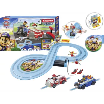 Žaislinis lenktynių takelis CARRERA FIRST Paw Patrol On the Track modelis 20063056 — vaikiškas slotinių mašinėlių rinkinys