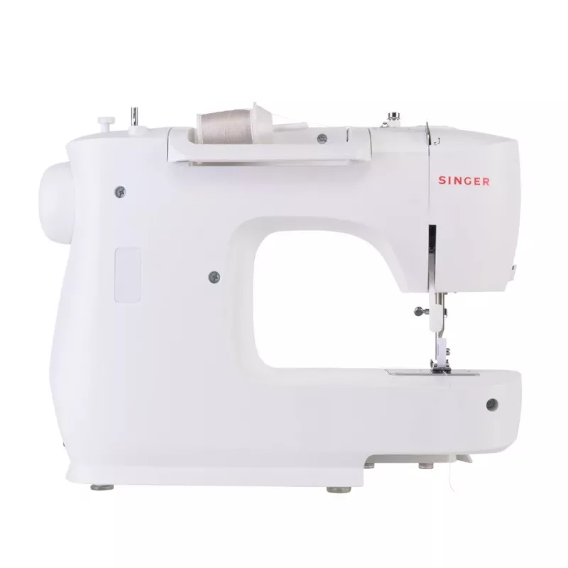 SINGER mechaninė siuvimo mašina M2505 — 10 dygsnių, automatinis sagos skylutės režimas, laisvoji rankovė, balta