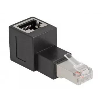 DeLOCK RJ45 kištukas į RJ45 lizdą adapteris Cat.6A 90° į viršų kampuotas juodas