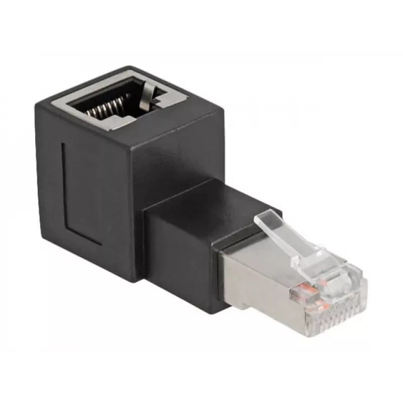 DeLOCK RJ45 kištukas į RJ45 lizdą adapteris Cat.6A 90° į viršų kampuotas juodas