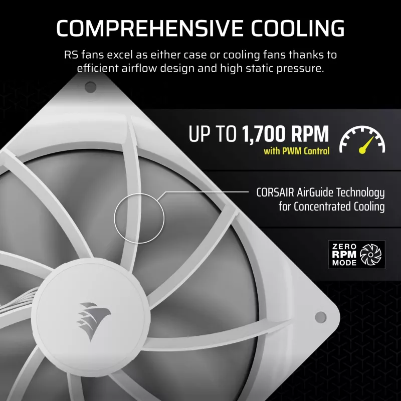 Ventiliatorius Corsair RS140 14 cm Baltas 330-1700 RPM