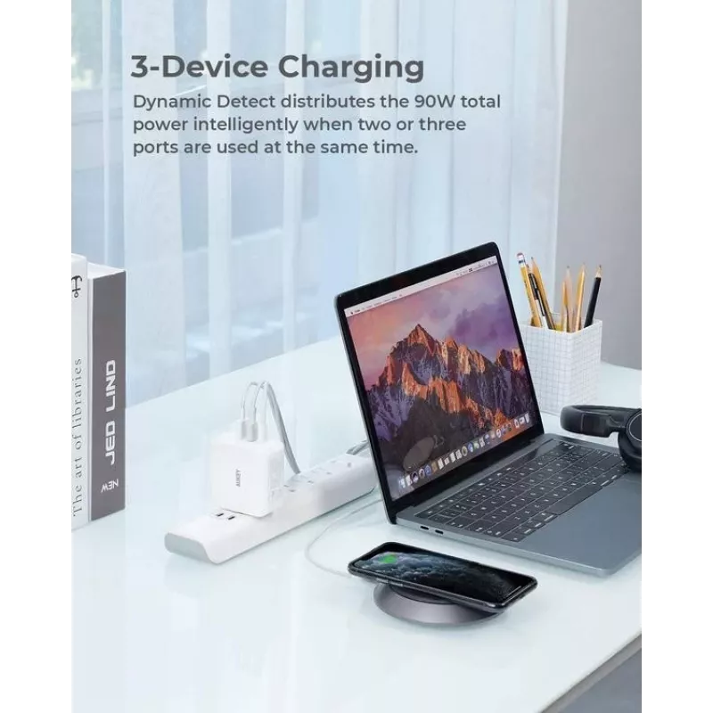 AUKEY PA-B6S White Omni a Mix GaN itin greitas sieninis