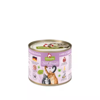 Drėgnas kačių maistas Fox4Pets DeliCATessen ėriena ir kalakutiena 200 g — pilnavertis suaugusių kačių maistas, baltymai 10,6%, riebalai 6,5%, drėgmė 78%