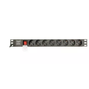 Maitinimo skirstymo blokas GEMBIRD EG-PDU-014 — 8× F tipo lizdai, 16 A, 3 m laidas, 1U stovas, 3680 W, juodas