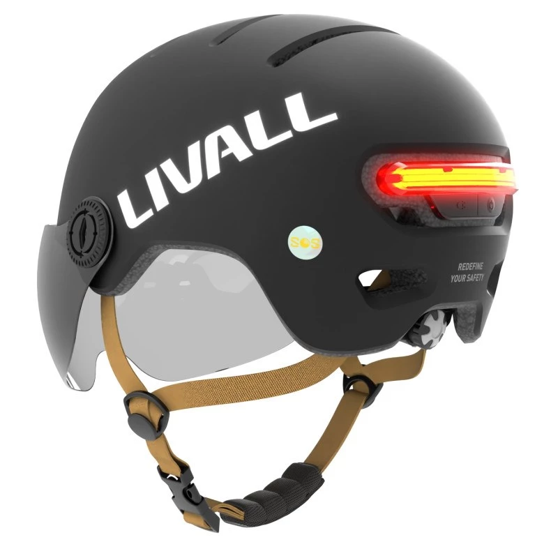 Livall L23 šalmas juodas 54–58 cm su LED/SOS apsauginiu lęšiu