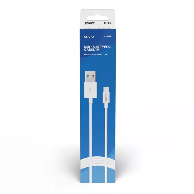 Savio CL-125 USB kabelis USB 2.0 1 m USB A USB C Baltas