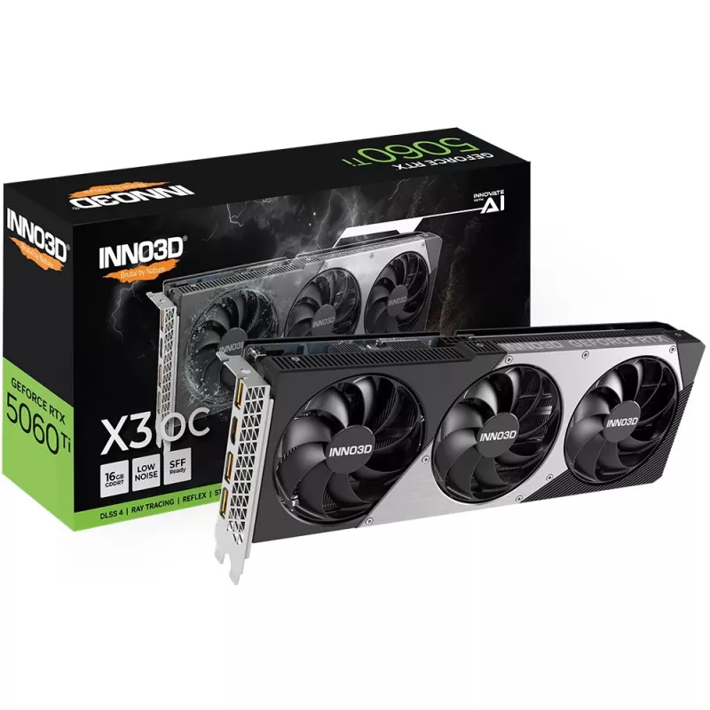 Vaizdo plokštė Inno3D GeForce RTX 5060 Ti — 16 GB GDDR7, PCIe 5.0, 128 bitų, 3x DP 2.1b + HDMI 2.1b