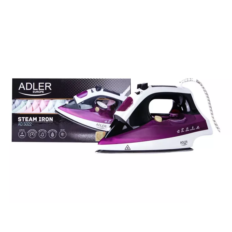 Adler AD 5022 sausas ir garinis lygintuvas, keraminis padas, violetinė, 2200 W