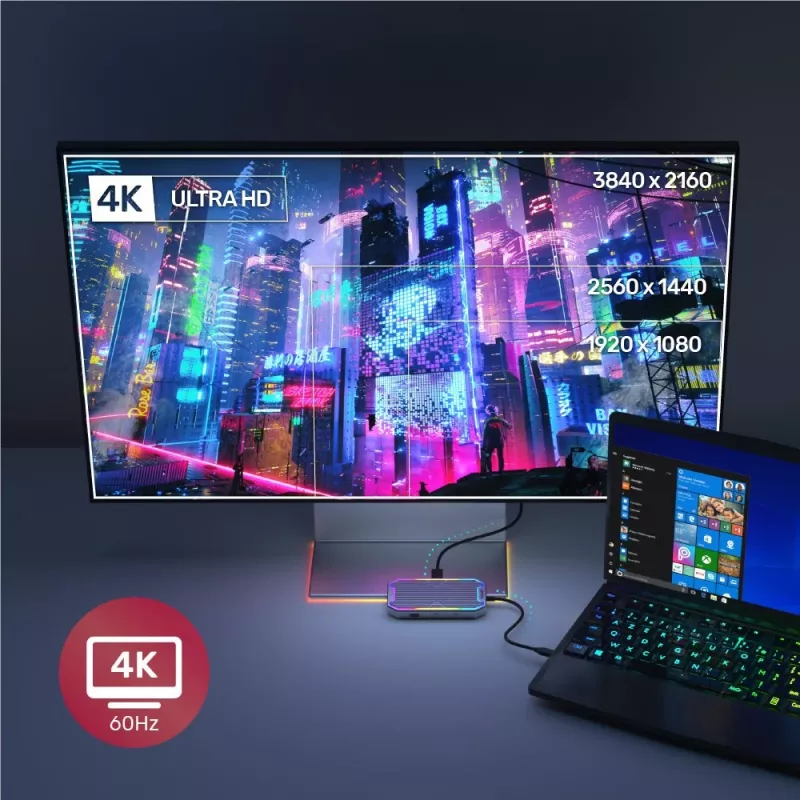 USB šakotuvas Unitek uHUB S7+ — laidinis USB 3.2 Gen 2 Type-C, 100 W PD, Gigabit Ethernet, 4K palaikymas, Space Pilka