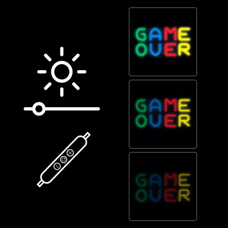Neoninis ženklas MANTA SNL102MT — „Game Over“ stiliaus apšviečiama sienų puošmena, įjungiamas į lizdą LED neoninis efektas
