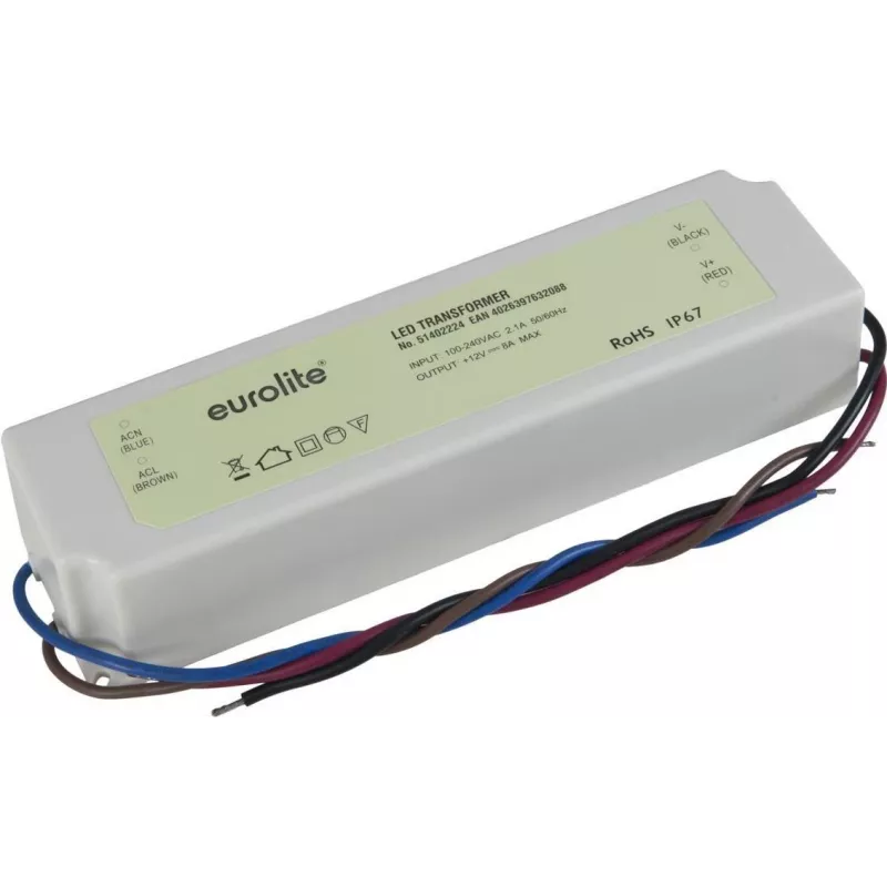 Elektroninis transformatorius EUROLITE 12V 8A IP67 – žemos įtampos LED/halogeninių lempų maitinimo šaltinis