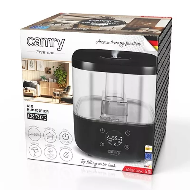 Camry | CR 7973b | Drėkintuvas | 23 W | Vandens talpa 5 L | Tinka patalpoms iki 35 m² | Ultragarsinis | Drėkinimo galia 100-260 ml/val | Juoda