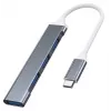 USB šakotuvas VAKOSS TC-4125X — 1× USB 3.0 Type-A, 3× USB 2.0 Type-A, Host: USB Type-C, sidabrinis
