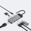 USB Type‑C šakotuvas Green Cell HUBGC01 — 7 prievadai: 3×USB‑A 3.2 Gen 1, 1×USB‑C 3.2 Gen 1, HDMI, microSD+SD kortelių skaitytuvas — sidabrinis