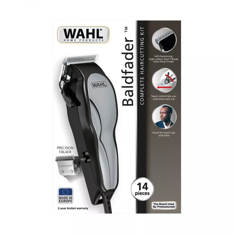 Plaukų kirpimo mašinėlė Wahl 20107.0460 Baldfader — laidinė kintamosios srovės kirpimo mašinėlė, 6 ilgio pakopos, 1–13 mm, 45 mm pjovimo plotis, Juoda/Chromuota