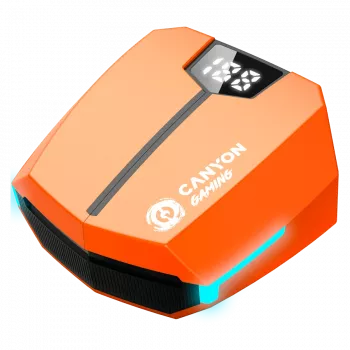 Canyon GTWS-2 ausinės belaidės su ausies kabliuku žaidimams USB Type-C Bluetooth įkrovimo dokas oranžinė (CND-GTWS2O)