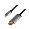 LogiLink CUA0100 kabelio jungties adapteris DisplayPort USB 3.2 Gen1 Type-C 1,8 m juodas pilkas