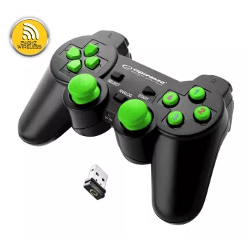 Laidinis žaidimų pultelis ESPERANZA EGG108G — USB 2.0, 12 mygtukų, analoginis/skaitmeninis, D-pad, skirtas PC ir PlayStation 3, juoda/žalia