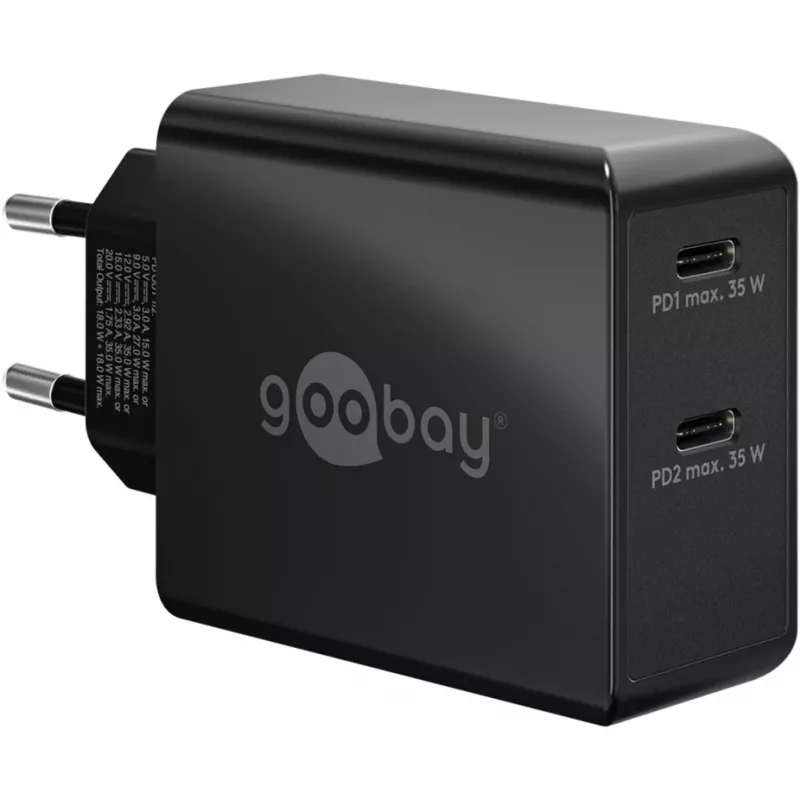 Vidinis įkroviklis Goobay 61757 Greitasis įkrovimas USB Type-C 2 prievadai Juodas