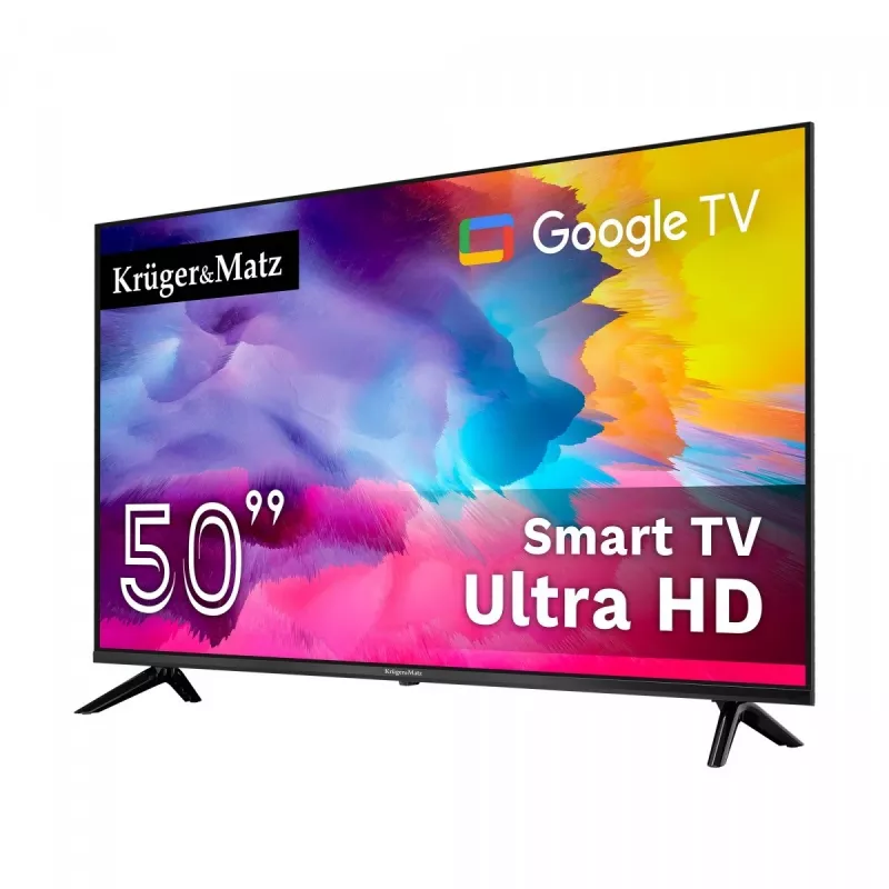 LED televizorius kruger & matz KM0250UHD-SA 50 colių UHD 4K Google TV DVB-T2/T/C H.265 HEVC energijos klasė F