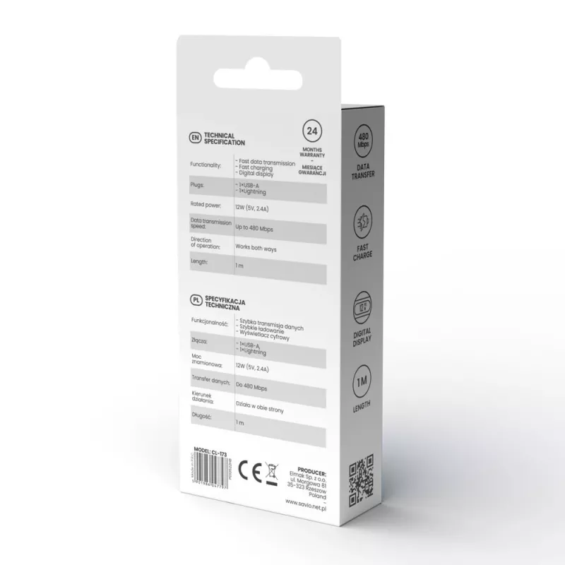 „Savio“ USB-C – USB-C laidas CL-174 1 m juodas USB 3.2 Gen 1