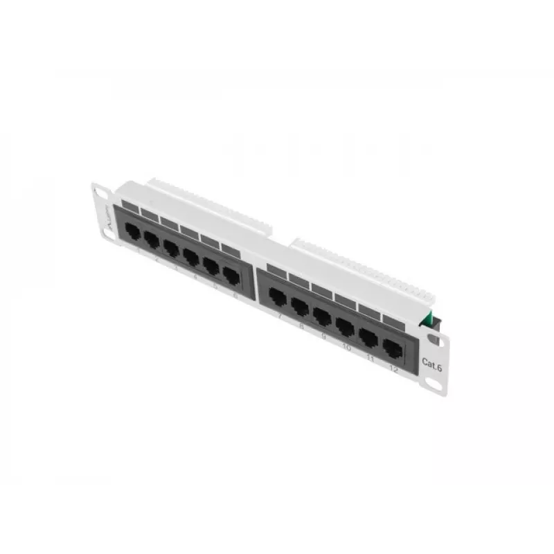 Pataisų skydelis LANBERG PPU6-9012-S, 12 prievadų Cat6, metalinis, pilkas